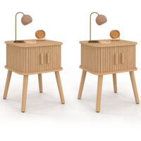 Idmarket – Lot de 2 tables de chevet effet lattes – 2 portes coulissantes – Dimensions 40x38x50 cm – Panneaux de particules bois clair
