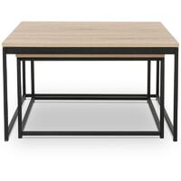 Lot de 2 tables basses gigognes DETROIT 60/70 design industriel - Naturel