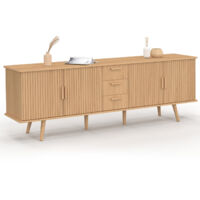 Idmarket – Buffet 180 cm – 4 portes et 3 tiroirs – Structure en panneaux de particules et pieds en bois de pin – Effet lattes bois