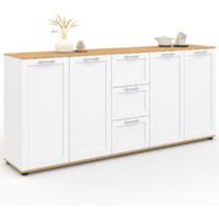 Idmarket – Buffet 180 cm bicolore bois et blanc – 4 portes avec étagères ajustables – 3 tiroirs – Style campagne chic moderne