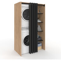 Idmarket – Meuble machine à laver double avec rideau coulissant noir – Structure bois façon hêtre – Dimensions L. 100 x l. 65 x H. 180 cm
