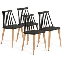Idmarket – Lot de 4 chaises LILY noires – Assise en polypropylène – Pieds en métal imitation bois – Style scandinave – Hauteur d'assise 42,5 cm