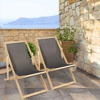 Lot de 2 chaises longues pliantes chilienne bois toile gris anthracite - Gris