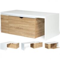 Table basse rotative bois et blanc 360° LIZZI extensible avec coffre