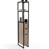 Idmarket – Meuble pour WC 3 portes – Design industriel bois et métal noir – Dimensions : L. 31,5 x l. 18 x H. 138 cm – Rangement optimisé avec étagères