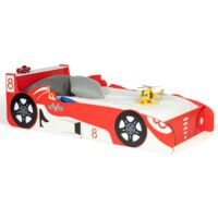 Idmarket – Lit enfant voiture Formule 1 TEDDI 70 x 140 CM rouge – Structure en MDF – Sommier à lattes inclus – Design avec étagère