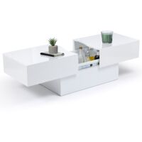 Idmarket – Table basse coulissante rectangulaire – Bois blanc – Dimensions 120-171 x 50 x 43 cm – Rangement intégré sous plateau – Design contemporain