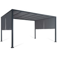Idmarket – Pergola coulissante 3x4 M – Structure en acier gris anthracite – Toiles coulissantes en polyester 160 gr/m² – Espace d'ombrage personnalisable