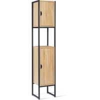 Idmarket – Colonne salle de bain 2 portes – Design industriel bois et métal noir – Compact 30x30x170 cm – Rangement optimisé pour espace réduit