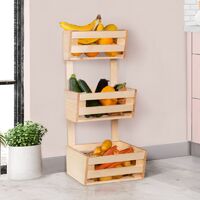Range fruits et légumes en bois rangement 3 niveaux à poser ou suspendre - Naturel