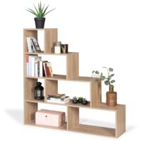 Idmarket – Bibliothèque escalier LINA 4 niveaux – Bois façon hêtre – Dimensions 114x30 cm – 6 niches de rangement – Design contemporain