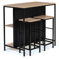 Idmarket – Table de bar îlot DETROIT – 2 tabourets design industriel – Dimensions 100x60x95cm – Structure bois et métal – Idéal pour petits espaces
