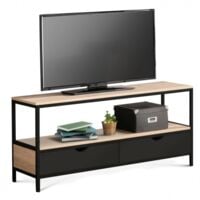 Meuble TV 2 tiroirs noirs BOSTON design industriel 113 cm
