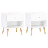 Idmarket – Lot de 2 tables de chevet scandinaves 1 tiroir – Niche décorative – Dimensions 40x34x50 cm – Coloris blanc et bois