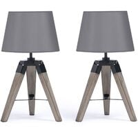 Lot de 2 lampes de chevet trépied en bois foncé grises 12915 Lot de 2 lampes de chevet trépied en bois foncé grises 12915