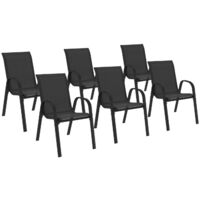 Idmarket – Lot de 6 chaises de jardin empilables – Structure en acier – Assise en textilène noir – Confort optimal avec accoudoirs