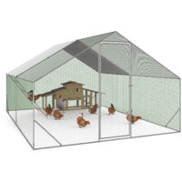 Idmarket – Enclos poulailler 12 m² 4x3 M – Perchoir en bois 4 niveaux – Acier galvanisé – Protection contre prédateurs – Montage facile