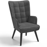 Idmarket – Fauteuil scandinave ANIA convertible en velours gris – Dimensions 58x67x94,5 cm – Assise moelleuse et pieds en bois noir