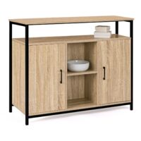 Idmarket – Buffet 100 cm 2 portes – Design industriel bois et métal – Rangement modulable avec étagères – Dimensions L. 100 x l. 30 x H. 81 cm