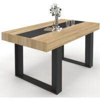 Idmarket – Table de salle à manger rectangle 160 cm – 6 personnes – Bois mélaminé noir et bois naturel – Pieds en U pour stabilité