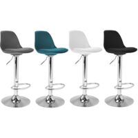 Idmarket – Lot de 4 tabourets de bar réglables – Hauteur d'assise 63 à 84 cm – Revêtement polypropylène – Pied en métal chromé – Mix color gris foncé, bleu canard, blanc et noir