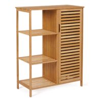 Idmarket – Meuble bas de salle de bain en bambou – 3 étagères ouvertes – Placard avec étagère – Dimensions 66x33x87 cm – Résistant à l'humidité