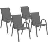 Idmarket – Lot de 4 chaises de jardin empilables en métal et textilène gris anthracite – Confort d'assise textilène – Structure en acier robuste – Dimensions 51,5x68x84cm