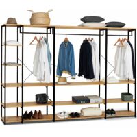 Idmarket – Dressing modulable XXL 250 cm – 3 penderies L.60/90 cm – 4 étagères – Structure métal noir – Montage facile