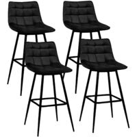 Idmarket – Lot de 4 tabourets de bar en velours noir – Hauteur d'assise 65 cm – Pieds en métal noir mat – Profondeur d'assise 35 cm