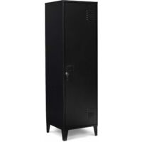 Idmarket – Armoire vestiaire métal noir 1 porte – Dimensions 38,5x38,5x133 cm – 2 étagères multipositions – Fermeture à clé – Design industriel