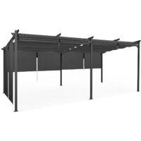 Idmarket – Pergola toit rétractable 3x6 m – 6 stores gris anthracite – Structure métal 60x60 mm – Toile polyester 180 gr/m² – Idéale pour espaces extérieurs