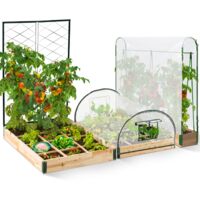 Idmarket – Carré potager en bois modulable 3 bacs 115 x 80 cm – Serre à tomates 115 x 30 cm – Treillis en métal – Housse de protection PVC