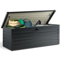 Idmarket – Coffre de jardin métal verrouillable gris anthracite 600L – Dimensions 165x70x63 cm – Résistant aux intempéries – 2 vérins à gaz