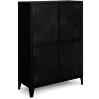 Idmarket – Armoire basse 4 portes métal noir – Dimensions 80x30x110 cm – Style industriel avec 4 étagères intérieures – Fermeture aimantée
