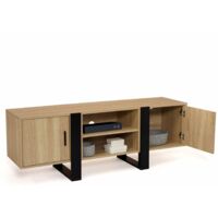 IDMarket Meuble TV Phoenix 140 Cm – Bois Effet Vieilli & Noir, 3 Tiroirs + Niche, Style Vintage Industriel Chic