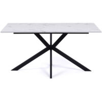 Idmarket – Table de salle à manger rectangle 160 cm – 8 personnes – Pied araignée noir – Plateau effet marbre blanc – Style bohème chic