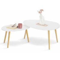 Idmarket – Lot de 2 tables basses gigognes blanches laquées – Design scandinave – Pieds en bois – Dimensions 80x60x40cm et 60x38x35cm