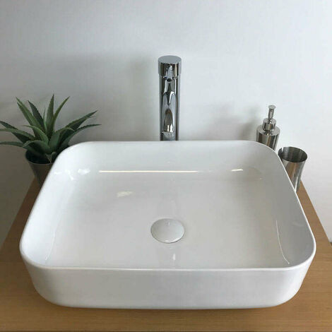 Vasque à poser rectangulaire en céramique 50 cm - Flora - Blanc