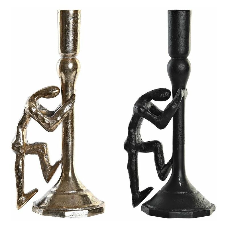 Candelabro DKD Home Decor 12 x 10 x 27 cm Champagne Nero Alluminio Moderno (2  Unità)