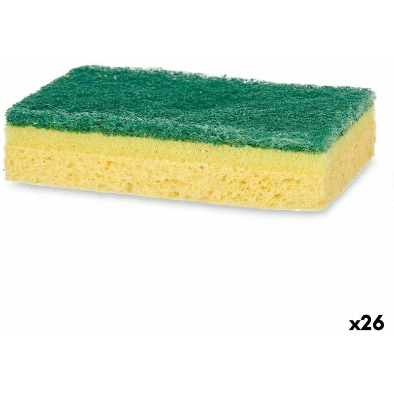 Set di spugne Verde Giallo Cellulosa Fibra abrasiva (10,5 X 6,7 X 2,5 cm)  (26 Unità)