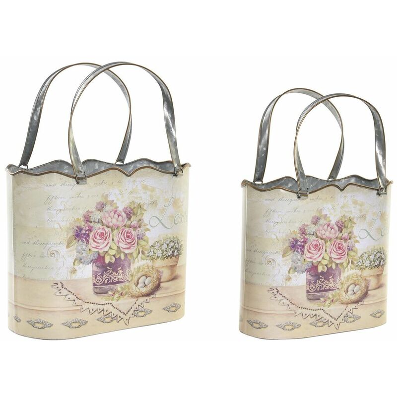 Set di Vasi DKD Home Decor 29 x 13 x 38,5 cm Rosa Metallo Fiori