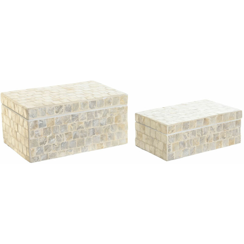 Scatola-Portagioie DKD Home Decor 25 x 15 x 12 cm Bianco Madreperla 8 cm (2  Unità)