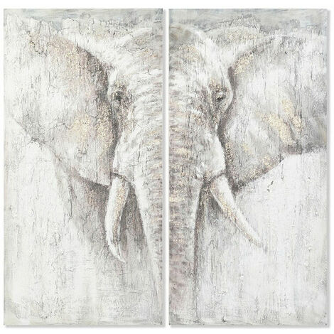 Set di 2 quadri DKD Home Decor 120 x 3,7 x 120 cm Elefante Coloniale