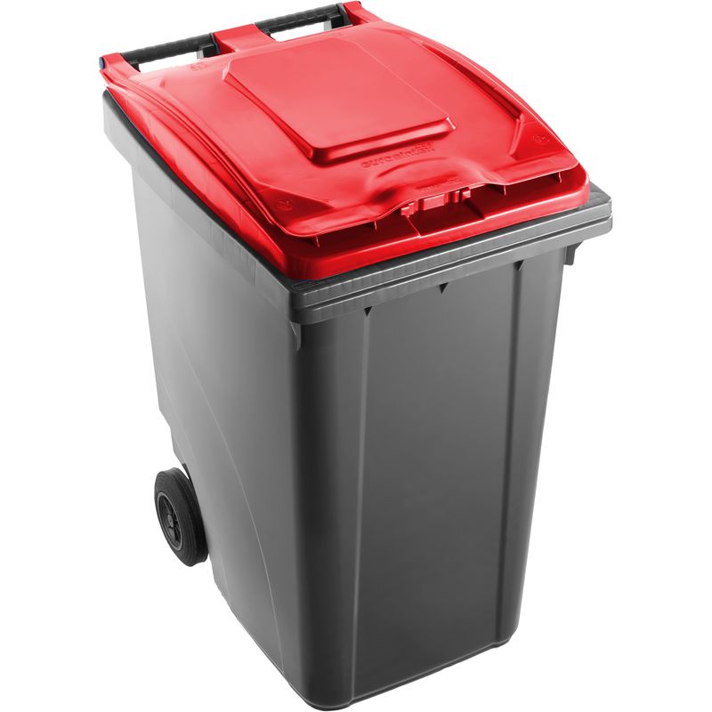 Bidone carrellato per raccolta differenziata 360 litri bicolore - Fondo  grigio e coperchio rosso - Mobil Plastic