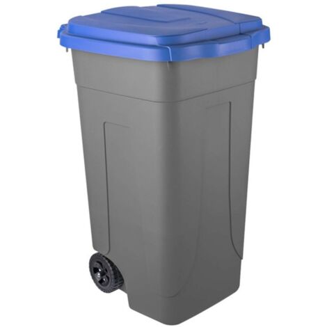 Bidone carrellato per raccolta differenziata grigio 80 litri con coperchio blu - Mobil Plastic
