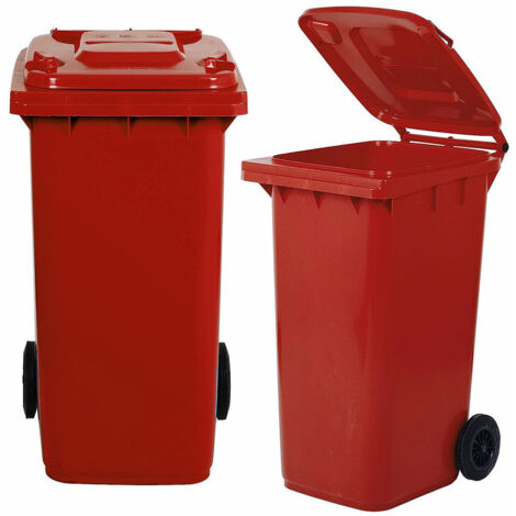 Bidone carrellato rosso per la raccolta differenziata rifiuti 240 Lt con ruote e coperchio UNI EN 840 per rifiuti e ricicl