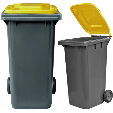 Bidone carrellato per raccolta differenziata 240 litri bicolore - Fondo grigio e coperchio giallo - Mobil Plastic (1/4)