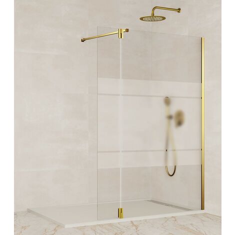 Mampara SCREEN GOLD cristales fijos + abatible con bisagras Cristal: Frost, Medida total de los cristales: 133 cm Fijo de 98 + Abatible de 35 + brazo sujecion (1/2)