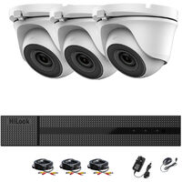 HIKVISION HILOOK 4 CHANNELS 1080P HD-TVI SECURITY CAMERA SYSTEM WITH 3 X 1080P WEATHERPROOF DOME CAMERA, CONVENIENT EMAIL ALERT WITH IMAGES, RECORDING AND PLAYBACK, SUPER NIGH VISION (1TB HDD PRE-INSTALLED)