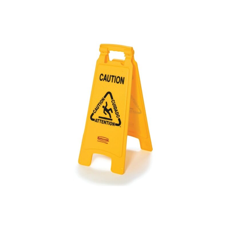 Rubbermaid Double Sided Floor Sign Yellow Caution Wet Floor